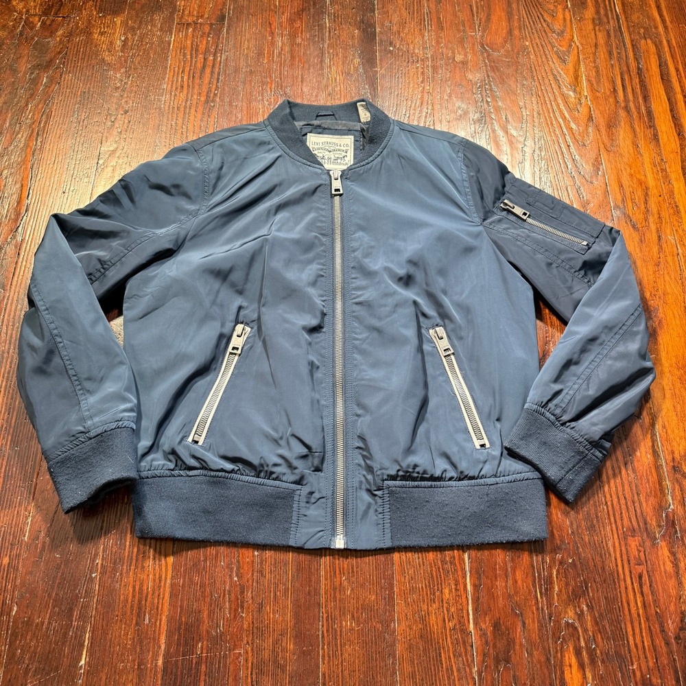 Levis Bomber Jacket Mens Large Black Full Zip Utility MA-1 Moto